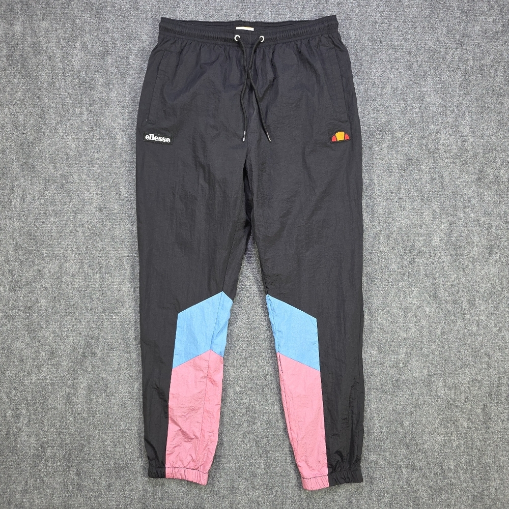 ​Ellesse | Size S | Jose Track Pants | Black Crinkle Nylon